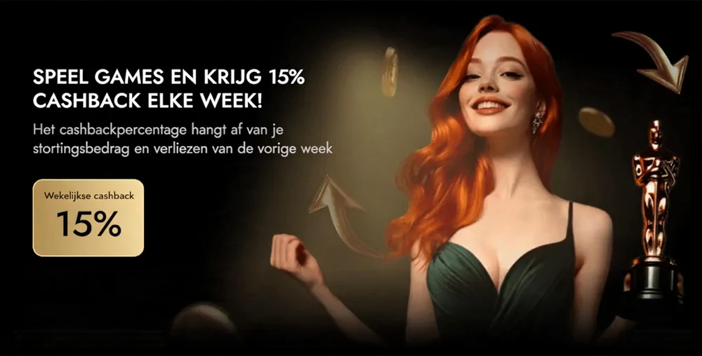 Oscar Spin 15% wekelijkse cashback promotiebanner met Oscar beeld